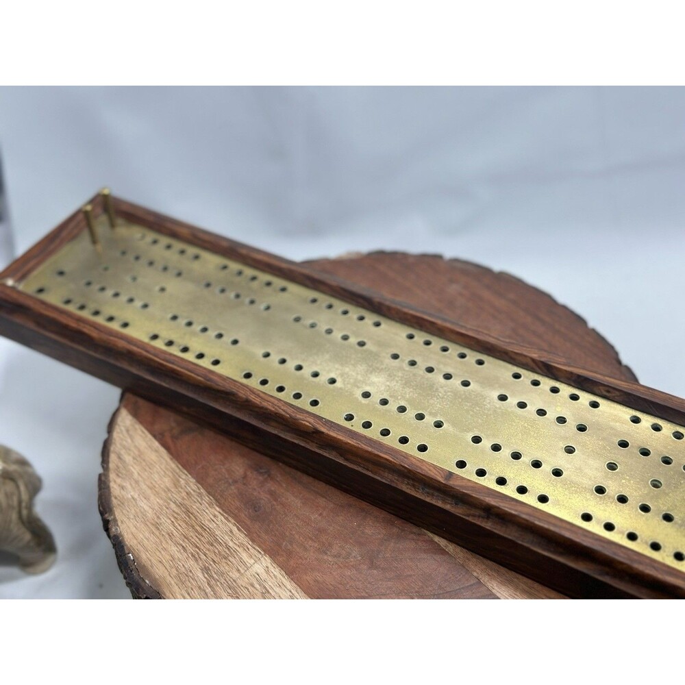 Cribbage Board Solid Brass Coco-bolla Hardwood Heavy Signed Vintage